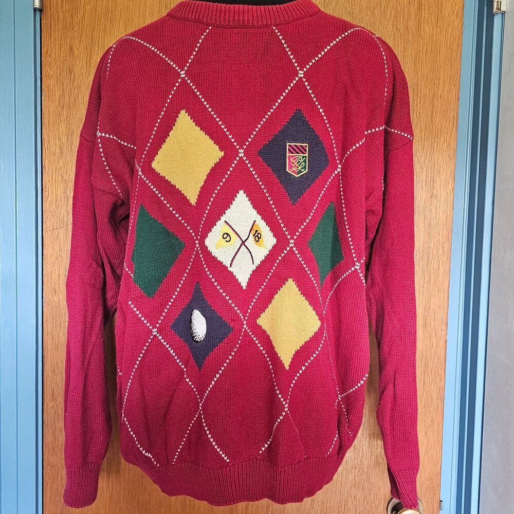 90s Vintage Payne Stewart Red Argyle Embroidered Golf Sweater Size 2XLT - Picture 2 of 9